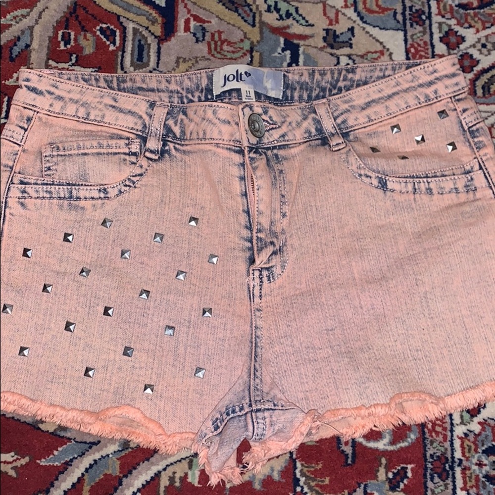 Jolt Studded Orange High Waisted Jean Shorts
